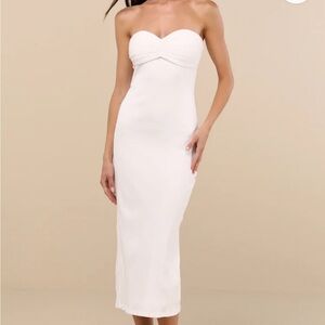 Ribbed Strapless White Dress